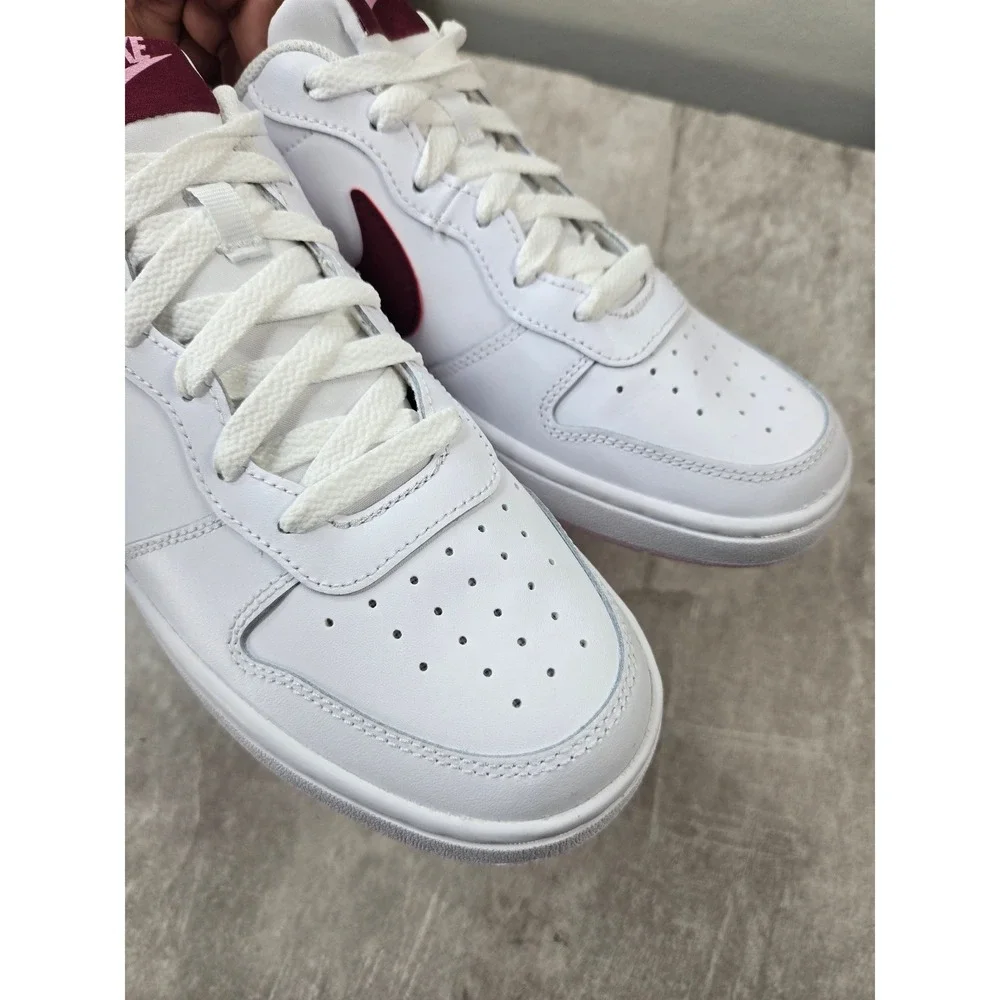Nike Court Borough 8.5 White Burgundy Pink Leather Sneakers Retro Y2K Streetwear